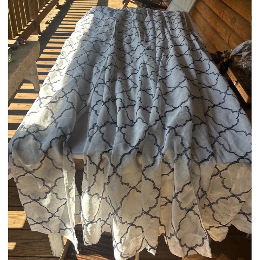 Lot Of 4 Geometric Trellis Sheer Curtain Panels - White & Navy/Black (38" x 96")